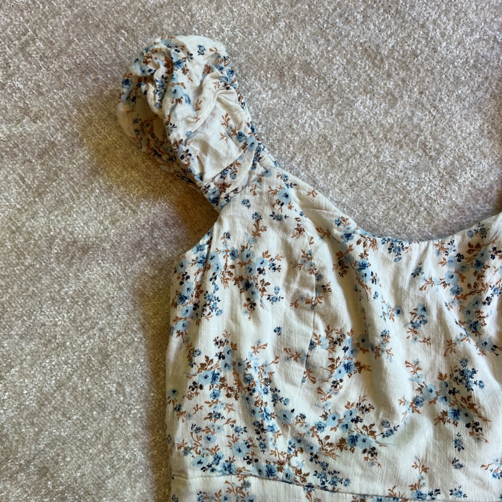 Darling White Dress with Blue Flower Detailing